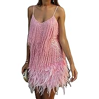 MOFLORA Women Sexy Deep V-Neck Backless Patchwork Bodycon Dress Summer Fringe Tassel Club Party Prom Mini Strap Dress