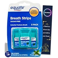 Breath Fresheners Equate Strips, Fresh Mint, 24 Count, 5 Pack and Bookmark Gift of YOLOMOLO