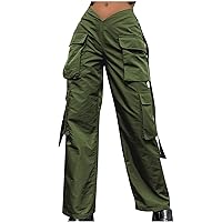 Women's Baggy Cargo Pants Multi Pocket Low Waist Sweatpant Jogger Straight Wide Leg Parachute Pants Loose Trouser