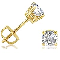 Certified 1/2ct TW Round Real Diamond Stud Earrings for Women in 14K White Gold or Yellow Gold with Screw Backs|Natural Real Diamonds| Real 14K Gold Earrings| Certified by AGS or IGI