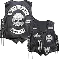 Black Label Biker Society Real Leather Vest | BLS Skull Biker Gothic Free style Sleeveless Jacket
