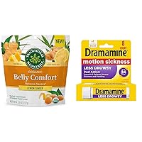 Organic Belly Comfort Lemon Ginger Lozenges 30 Count and Dramamine Motion Sickness Relief Less Drowsy Formula 8 Count