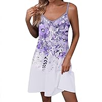 Dresses for Women 2024, Women's Casual Sundress Camisole Cute Boho Floral Beach Dress V Neck Tank, S, 3XL