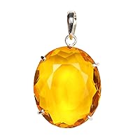 GEMHUB 65.00 Ct. Yellow Citrine Gemstone Pendant Without Chain, Sterling Silver Oval Shape Yellow Citrine Pendant Without Chain