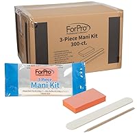 ForPro 3-Piece Manicure Kit, 300-Count, Individually-Packed,White Wood Nail File 80/100 Grit, Orange Mini Buffer 100/180 Grit, Wood Stick