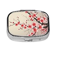 Square Pill Box Japanese Floral Cherry Blossom Cute Small Pill Case 2 Compartment Pillbox for Purse Pocket Portable Pill Container Holder to Hold Vitamins Medication Fish Oil and Supplements