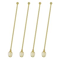 Stainless Steel Stir Sticks,BURLIHOME Dual-use Mixing Spoon Gold Swizzle Sticks For Coffee Cocktail Drinks At Home/Bar/Kitchen/Party-4 Pieces.