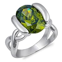 Oval Simulated Peridot Infinity Knot Ring New .925 Sterling Silver Band Sizes 6-10