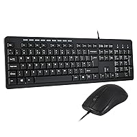 Combrite Wired Keyboard and Mouse Set, Full Size UK Layout Keyboard, Spill Resistant, Dedicated Multimedia Shortcut Keys, Comfort Optical Mouse, for Desktop PC, Laptop Computers, Black