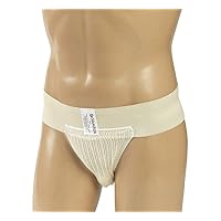 Sports Supporter, Breathable Lace Mesh Pouch, Elastic Waist, Medical Grade Jockstrap, Large, Beige