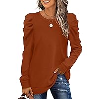 XIEERDUO Women's Sweatshirts Crew Neck Puff Sleeve Pullover Sweaters Loose Clothes Trendy Flowy
