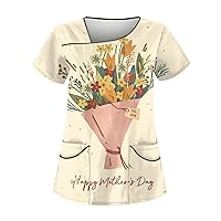 Women's Mum Shirt 2024 Summer Mother's Day Printed Graphic Tee Casual Mum Life Short Sleeve T-Shirt Top with Pocket