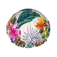 Flowers and leaves Print Soft Shower Cap for Women, Reusable Environmental Protection Hair Bath Caps