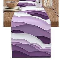 Purple Beach Table Runner 70 Inches Long for Dining Table, Washable Cotton Linen Farmhouse Table Runners Dresser Scarf for Kitchen Party Holiday Abstract Geometric Ocean Waves Modern