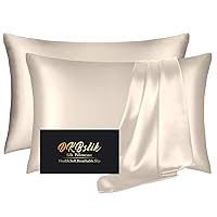 Silk Pillowcase 2 Pack, Natural Mulberry Silk Pillow Case, Anti Acne Silk Pillowcase for Hair and Skin, King Size Silk Satin Pillowcase Set of 2 with Hidden Zipper, Gifts for Women Men, Beige