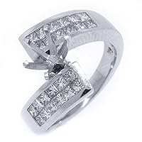 18k White Gold Invisible Princess Diamond Engagement Ring Semi Mount 1.18 Carats