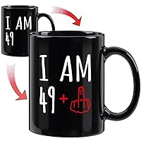 LOZACHE 50th Birthday Gifts for Men Women, Color Change Funny Middle Finger Ceramic Coffee Mug White Elephant Joke Gag Gift Birthday Present Ideas Tea Cup for Adults Wife Husband Friends (Black 50th)