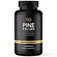 Pine Pollen Powder Capsules (180 Count), Wild Harvested, Energy & Endurance Restoration