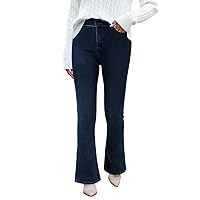 Women's Denim Flared Jeans Trendy Winter Fall Boyfriend Wide Leg Bell Bottom Denim Pants Stretch Relaxed Fit Work Mom
