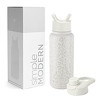 Water Bottle with Straw and Chug Lid Vacuum Insulated Stainless Steel Metal Thermos Bottles | Reusable Leak Proof BPA-Free Flask for Sports Gym | Summit Collection | 32oz, Cream Leopard