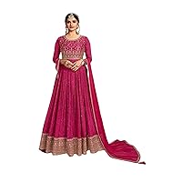 Pink Woman Anarkali Party Dress Sequin work Indian Silk Salwar Kameez 3996