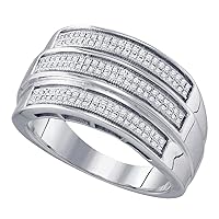 The Diamond Deal Sterling Silver Mens Round Diamond Triple Row Band Ring 3/8 Cttw