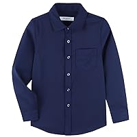 Boys’ Long Sleeve Dress Shirt Solid Button Down Uniform Uniform Woven Shirts with Tie