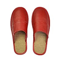 Cow Leather Linen Slippers Couple Indoor Men's and Women's Home Casual Shoes Soles Spring