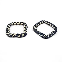 Rattan Wood Earring Finding | Handmade Natural Navy Blue Interwoven Reed Jewelry Component - Sold in Pairs | Square