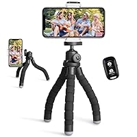 Phone Tripod, Portable and Flexible Tripod with Wireless Remote and Clip, Cell Phone Tripod Stand for Video Recording Black