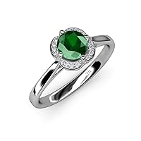 Round Emerald Natural Diamond 3/4 ctw 21 Stone Women Halo Engagement Ring 18K Gold
