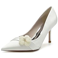 Womens Pearl Wedding Heels For Bride Slip On Shoes 8.5CM Pumps Party Dress Work