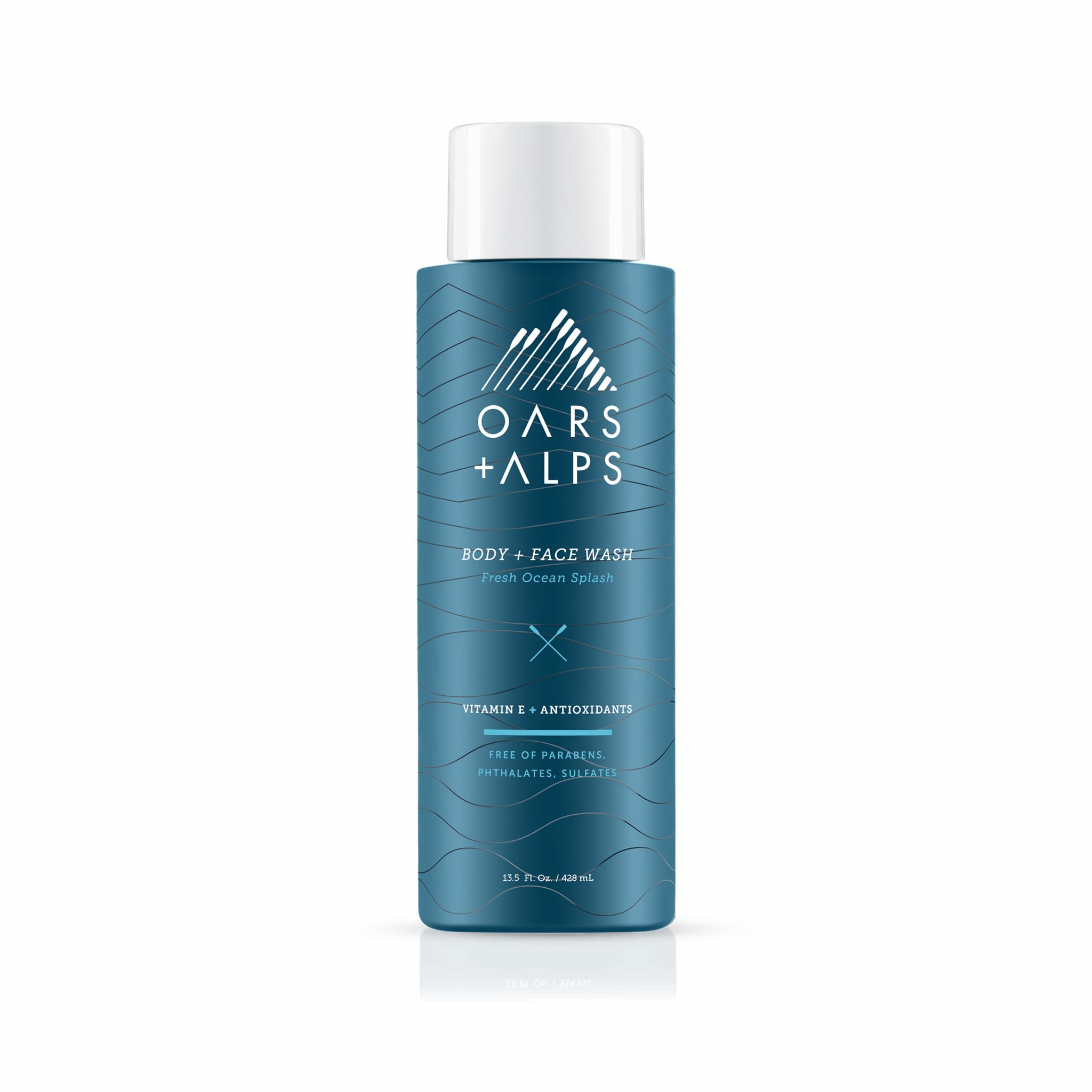 Oars + Alps Mens Moisturizing Body and Face Wash, Skin Care Infused with Vitamin E and Antioxidants, Sulfate Free, Fresh Ocean Splash, 13.5oz, 1 Pack
