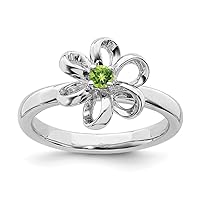 Solid 925 Sterling Silver Stackable Peridot Green August Gemstone Flower Ring Eternity Band