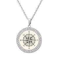 Compass Multicolored Diamond Necklace Round Pendants Necklace Jewelry for Women Gift