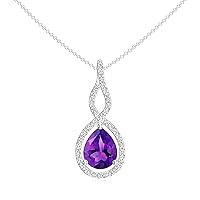 Natural Amethyst Teardrop Infinity Pendant for Women in Sterling Silver / 14K Gold/Platinum