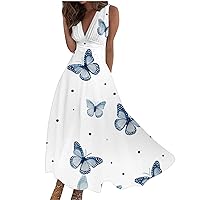 LIXIAO Summer Dresses for Womens Sleeveless Maxi Dress Split Hem Baggy Kaftan Long Dress Print Cotton Linen Dress Maxi