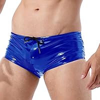 ACSUSS Mens Shiny Leather Swim Trunks Low Waist Bikini Panties Quick-Drying Shorts Beach Swimwear Blue Large