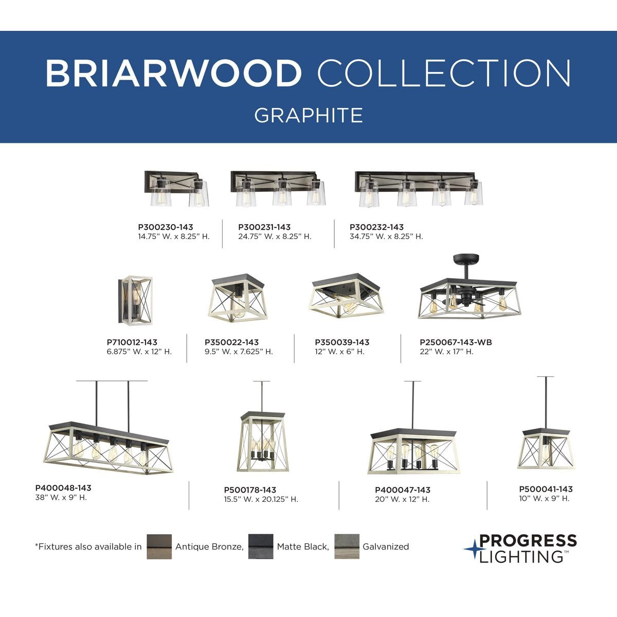 Briarwood Collection 22-Inch 3-Blade AC Motor Farmhouse Ceiling Fan Graphite