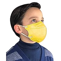 Kids Sized 3D Face Mask 5 Ply Filter Mouth Cover Protection For Boys Girls Dust Pollen Haze With Comfortable Ear Straps for Indoor Outdoor Park Playtime School Home Use (50 Pack, Yellow)