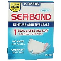Sea Bond Secure Denture Adhesive Seals, Original Uppers, Zinc-Free, All-Day-Hold, Mess-Free, 15 Count (Pack of 1)