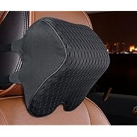 Car Memory Cotton Foam Auto Headrest Neck Rest Seat Support for Head Pillow Travel Support Cushion Fabric Soft Chair Safety (Black)