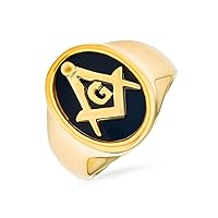 Personalize Secret Society Compass Black Oval Mens Signet Freemason Masonic Ring for Men 14K Gold Plated Silver Tone Stainless Steel
