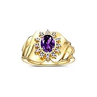 Rylos Ring with Oval 7X5MM Gemstone & Sparkling Diamonds – Radiant Yellow Gold Plated Silver Birthstone Jewelry for Women – Available in Sizes 5-10