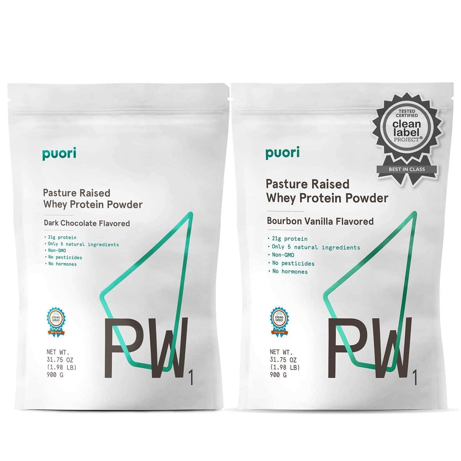 Puori Whey Protein Powder Bundle - Dark Chocolate and Bourbon Vanilla - PW1 Pasture-Raised Grass-Fed Non-GMO - 100% Natural and Pure for Muscle Growth - 21g Protein