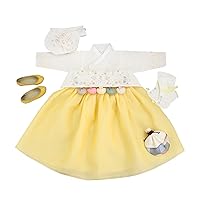 Girl Baby Hanbok First Birthday Party Celebration Korean Traditional Clothing 100th days 1-10 Ages Yellow Embroidery DDG05