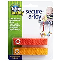 Baby Buddy Secure-a-Toy, Adjustable Pacifier and Teether Strap for Stroller, Highchair, and Car Seat, Orange Gold, 2 pack