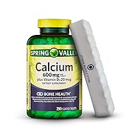 Spring Valley, Calcium 600 MG with Vitamin D3, Dietary Supplement, Calcium Supplement 600 mg, 250 Count + 7 Day Pill Organizer Included