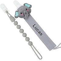 Munchewy Personalized Pacifier Clip with Name, Customized Pacifier Clip with Stuffed Animal, Customized Baby Gifts Pacifier Holder Leash for Newborn (Elephant Gray)