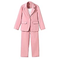 Floerns Girls 2 Piece Outfit Solid Lapel Collar Blazer Jacket with Pants Set